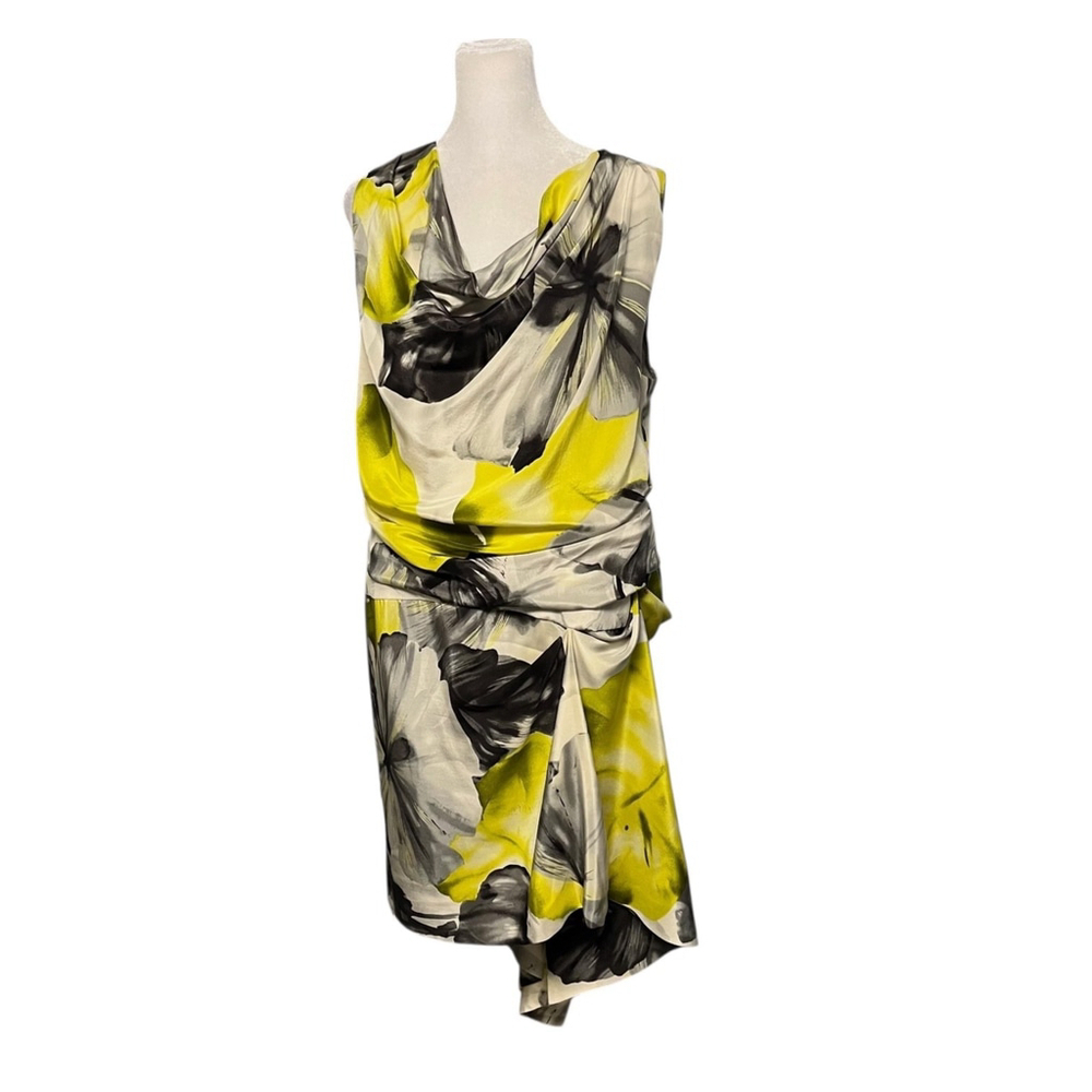 Robert Rodriguez Yellow Silk Cowl Neck Side Drape Dress Size 8